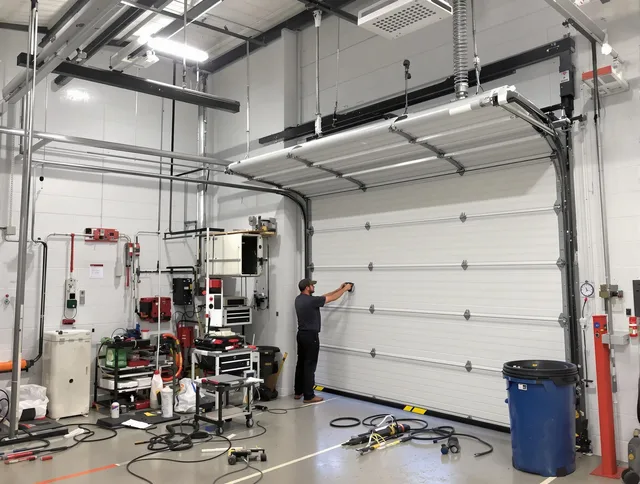 Orange Garage Door Repair certified technician performing commercial door repair at a Orange business facility